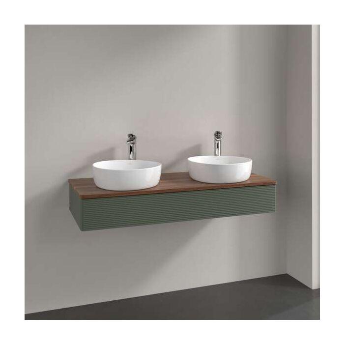 Villeroy Und Boch Antao Waschtisch-Unterschrank L13112HL Mit Beleuchtung Mit Struktur, 120X19X50Cm, Waschbeckenplattenfarbe Warm Walnut, Leaf Green Matt Lacquer