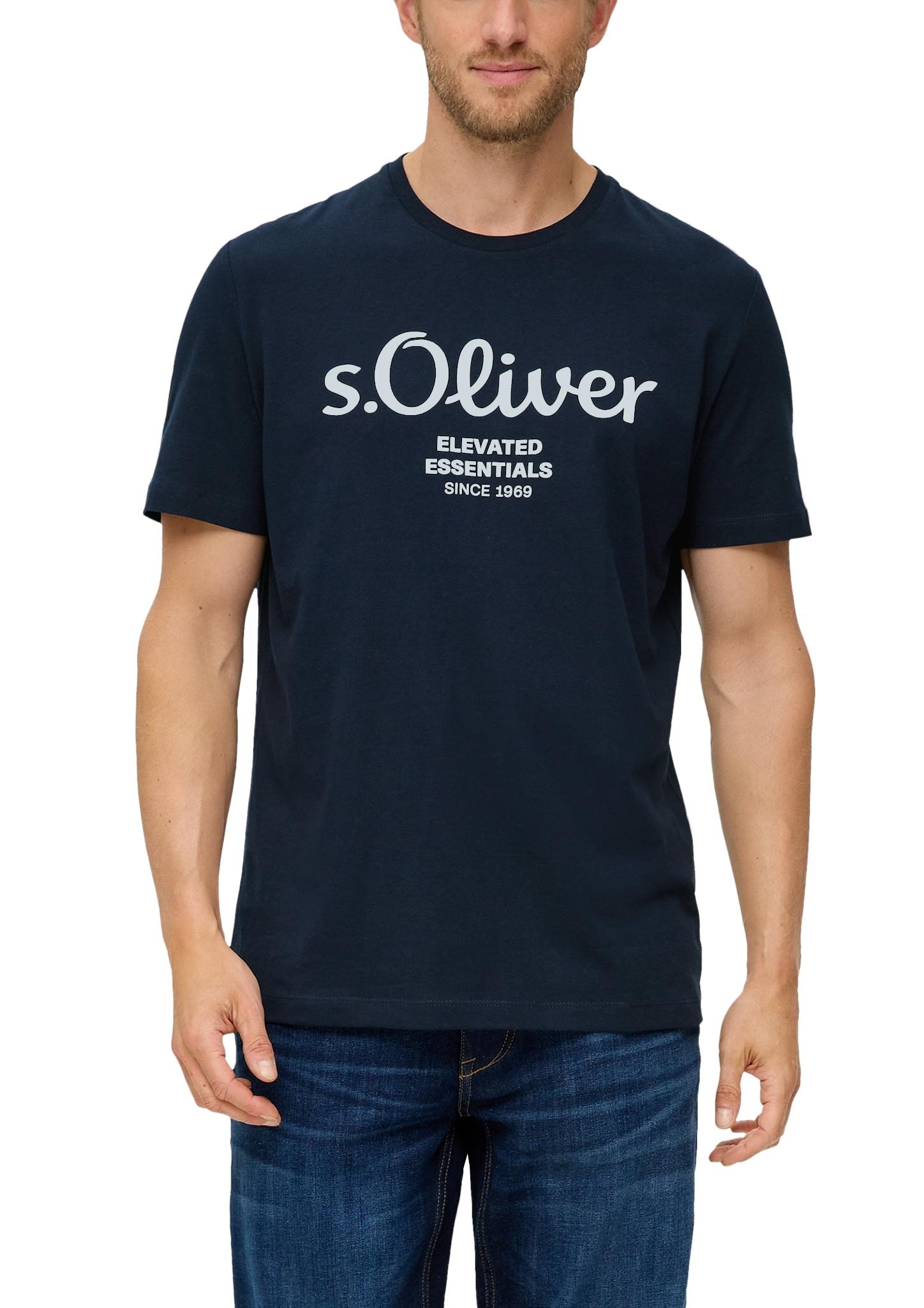 T-Shirt S.Oliver, Herren, Gr. Xl, Blau, Single Jersey, Obermaterial: 100% Baumwolle, Bedruckt, Regular Fit HüFtlang, Rundhals, Abgesteppte Kante, Shirts T-Shirt, Mit Logo-Print