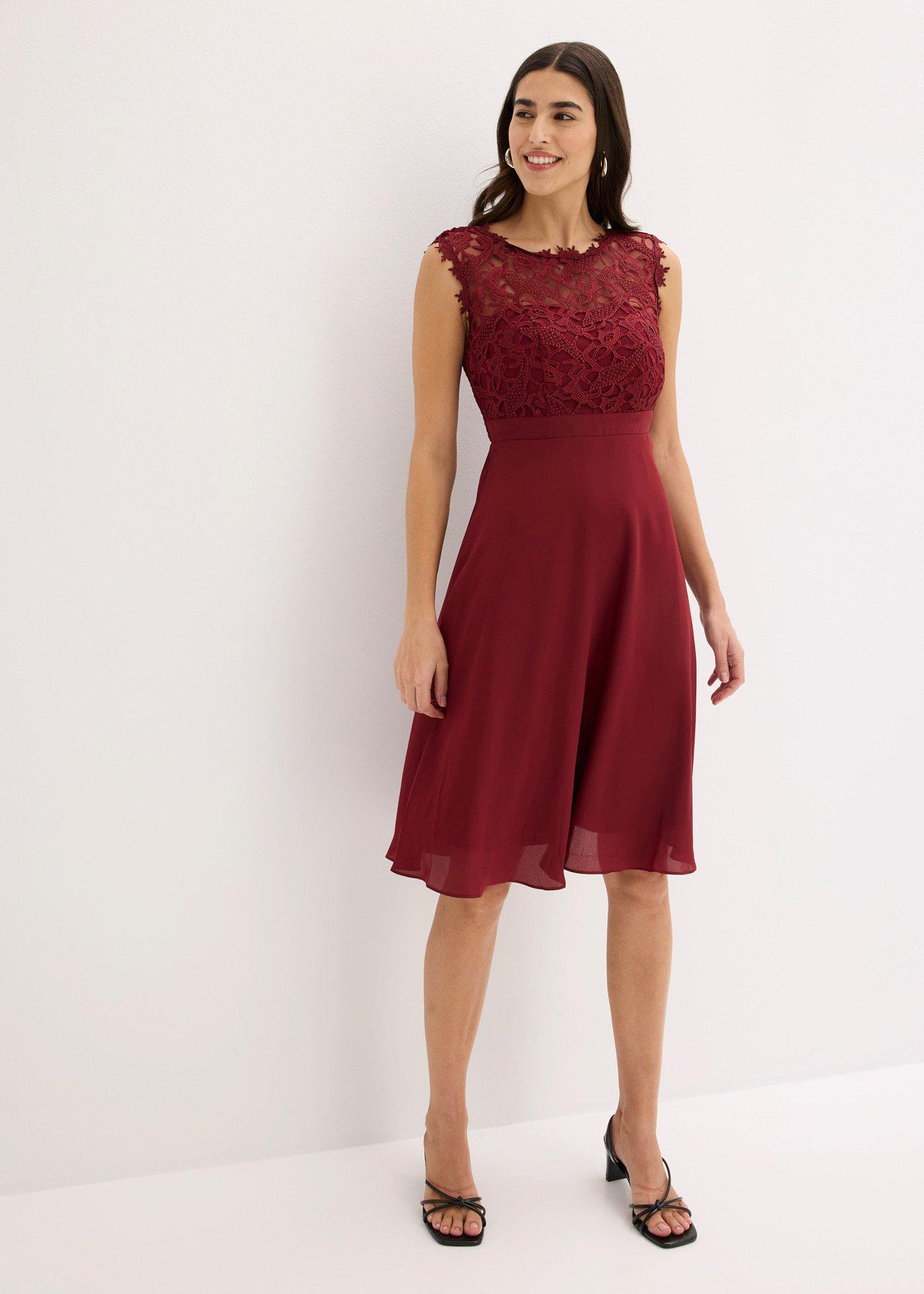 bonprix Minikleid Mit Spitze, Rot, Gr.54, Elegantes Abendkleid Mit Zarter Spitze Und RüCken-Cut-Out