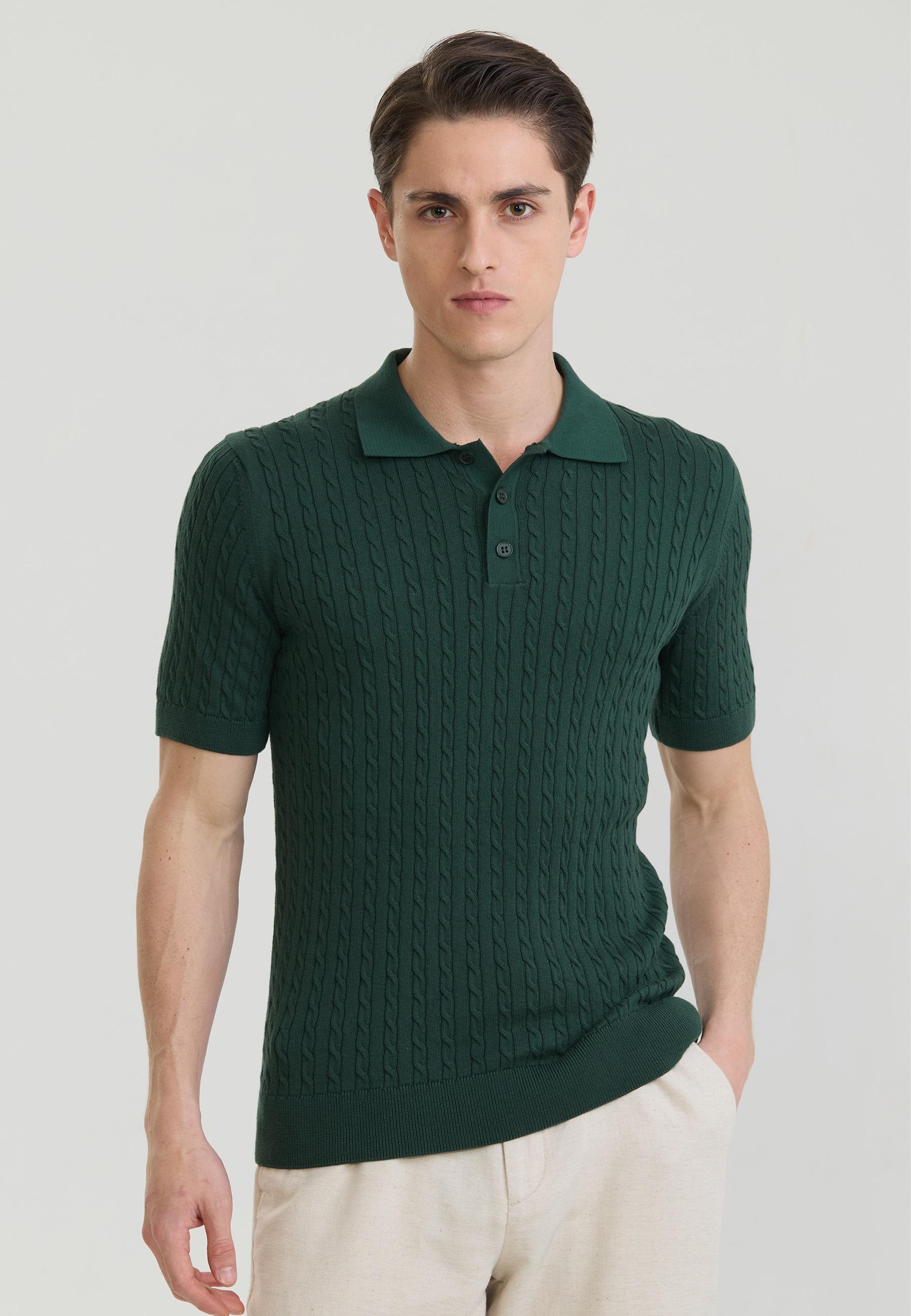 Poloshirt Felix Hardy "Polo Shirt Kurzarm Mit Zopfmuster", Herren, Gr. M, GrüN (DunkelgrüN), 100% Baumwolle, Shirts