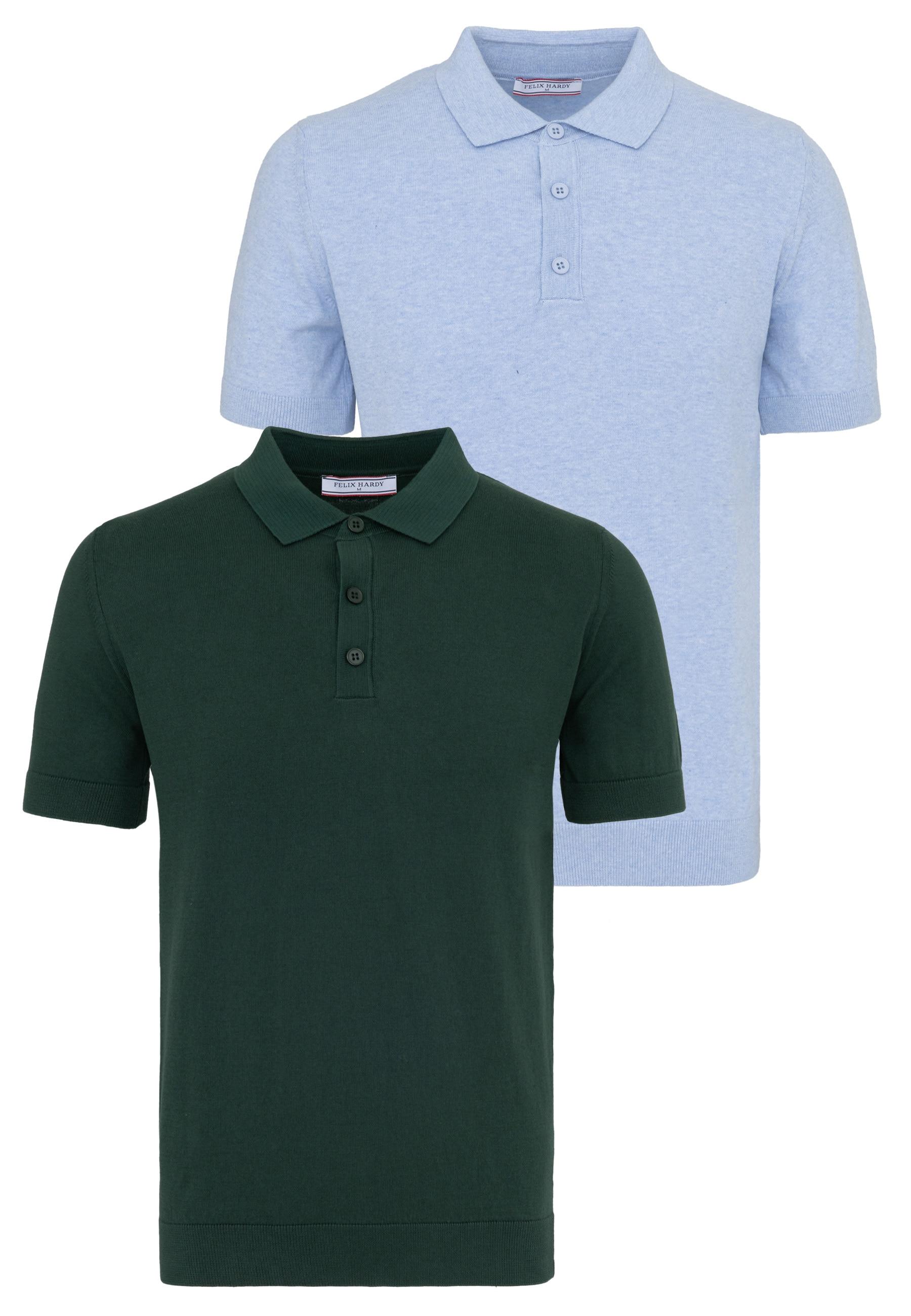 Poloshirt Felix Hardy "Polo Shirt Kurzarm 2Er-Pack", Herren, Gr. M, DunkelgrüN, Blau, 100% Baumwolle, Shirts