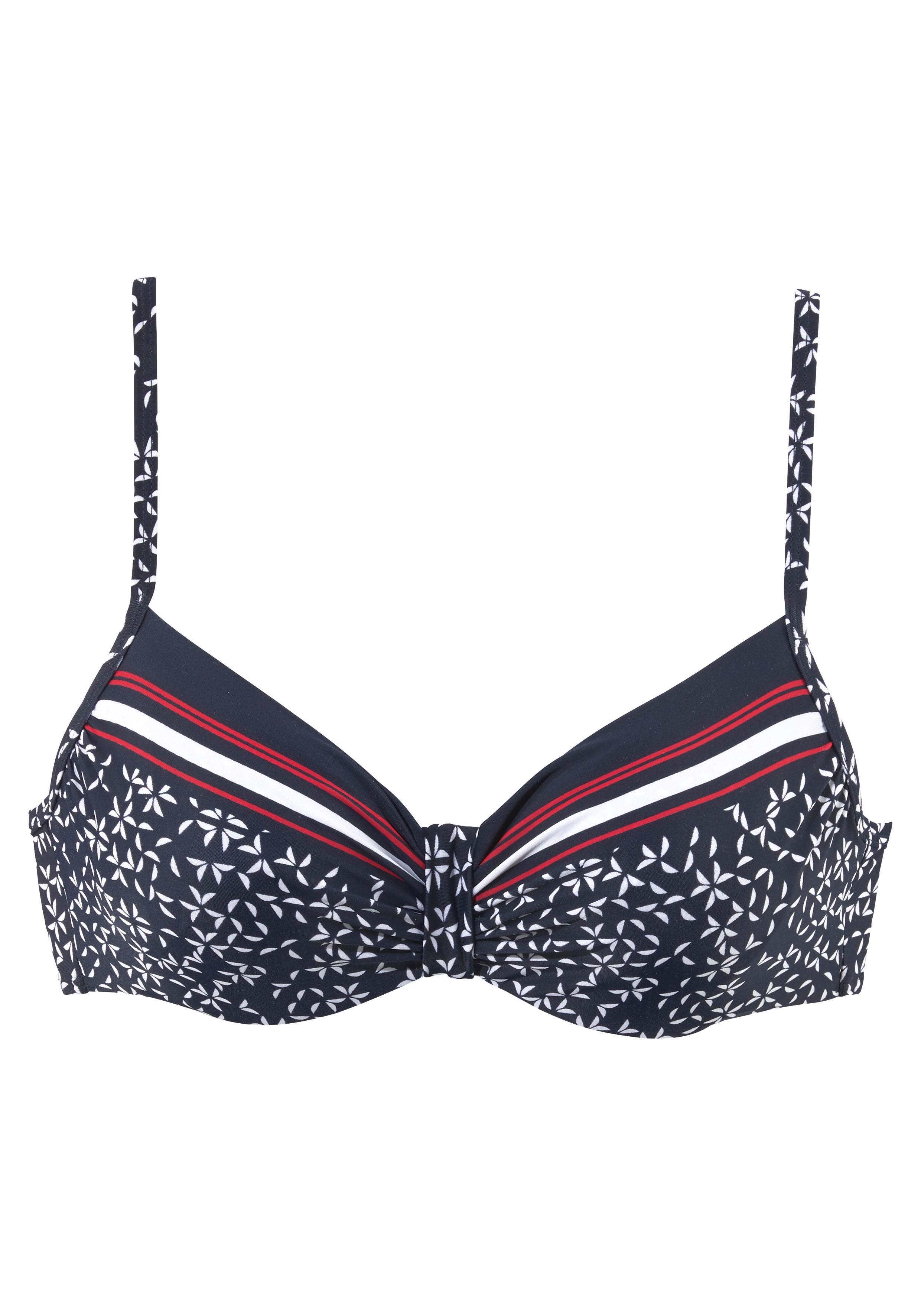 BüGel-Bikini-Top Lascana "Minimal", Damen, Gr. 42, Cup G, Blau (Marine, Bedruckt), Polyamid, Bikini-Oberteile, Mit Verstellbaren TräGern