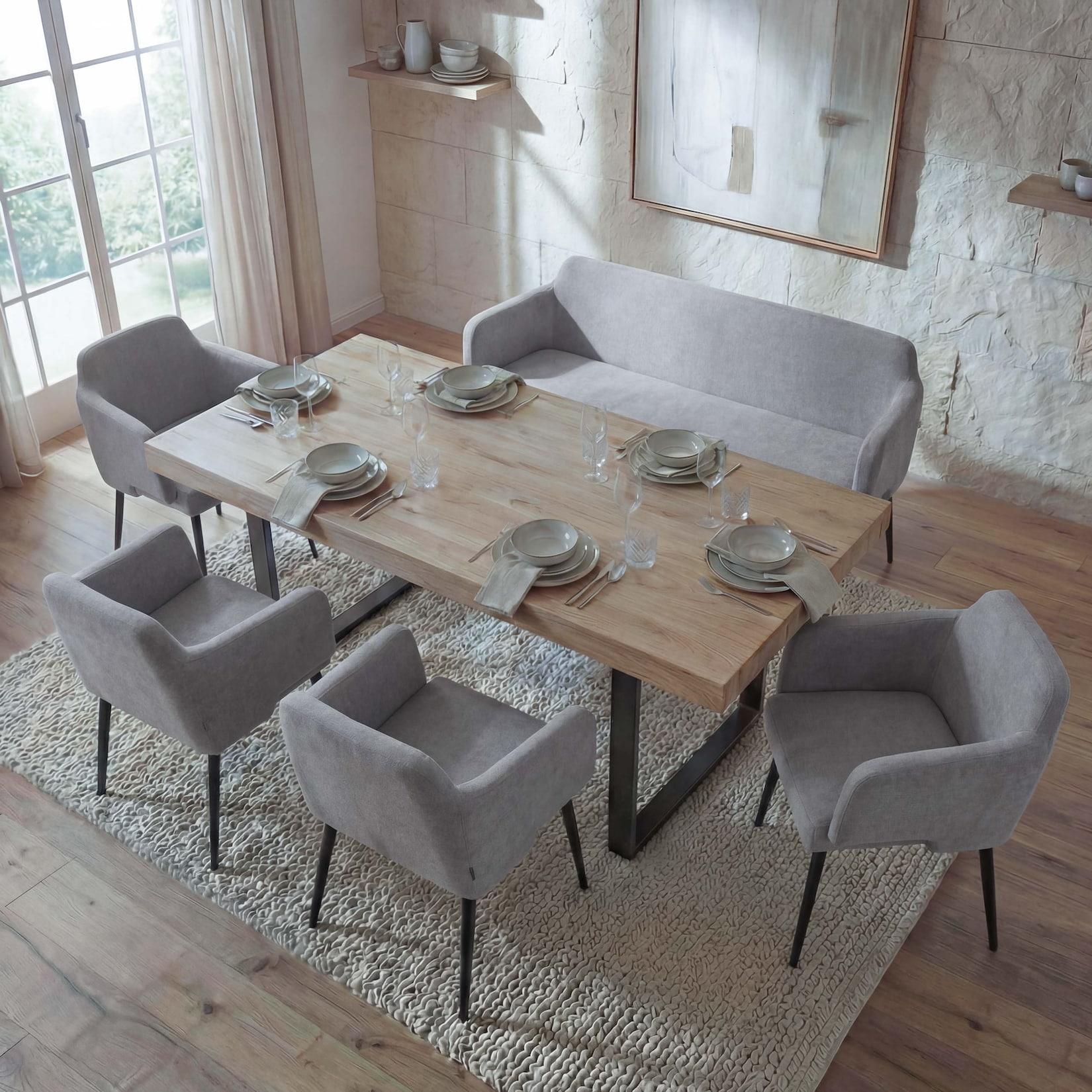 Esszimmer-Set MCW-L13, 4Er-Set Stuhl+Sitzbank Esszimmergruppe Sitzgruppe Esszimmergarnitur, Stoff/Textil ~ Grau