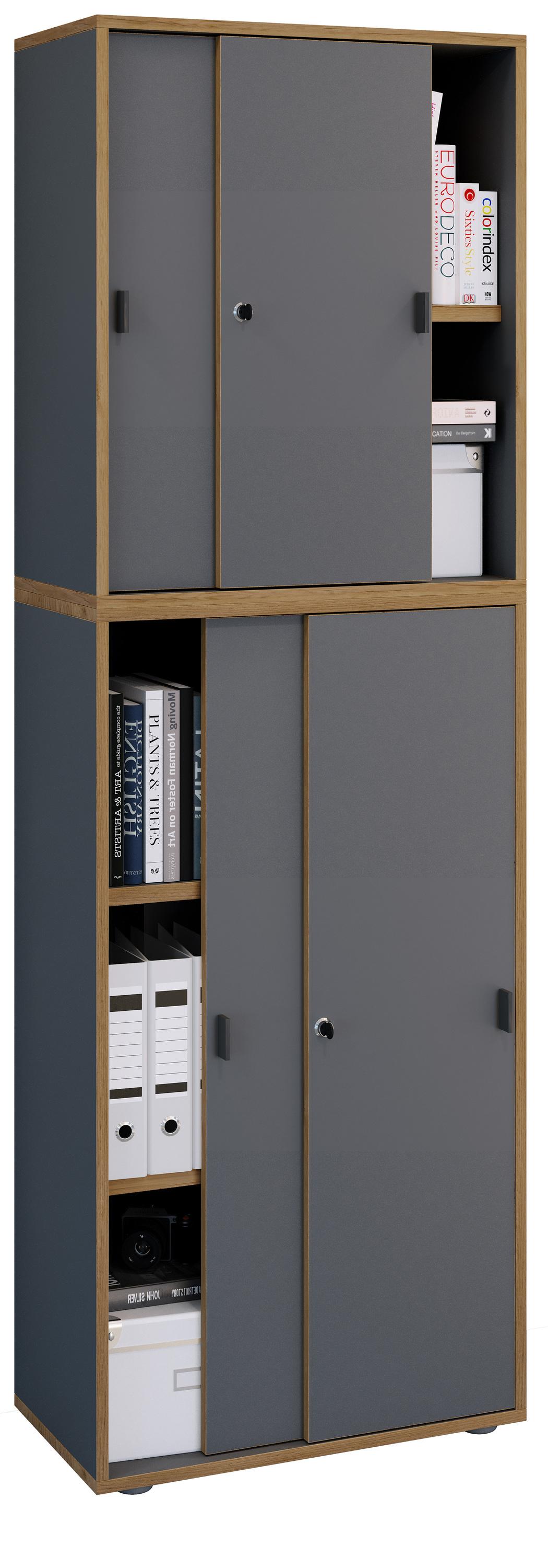 Aktenschrank Vcm "BüRoschrank Aktenschrank SchiebetüRen Salia 5Fach", Schwarz (Anthrazit), B:60Cm T:37Cm, Obermaterial: 100% Holz Wood., SchräNke