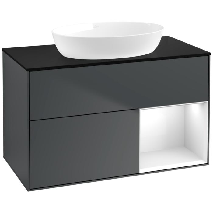 Villeroy Und Boch Finion Waschtischunterschrank FA22GFHG 100Cm, Abdeckplatte Black Matt, Regale Glossy White Lacquer, Midnight Blue Matt Lacquer