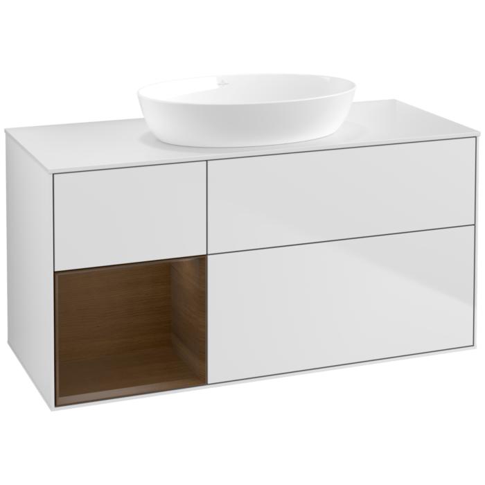 Villeroy Und Boch Finion Waschtischunterschrank FA61GNMT 120Cm, Abdeckplatte White Matt, Regale Walnut Veneer, White Matt Lacquer