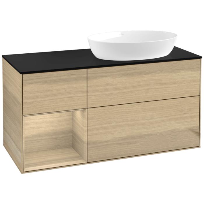 Villeroy Und Boch Finion Waschtischunterschrank FA42PCPC 120Cm, Abdeckplatte Black Matt, Regale Oak Veneer, Oak Veneer