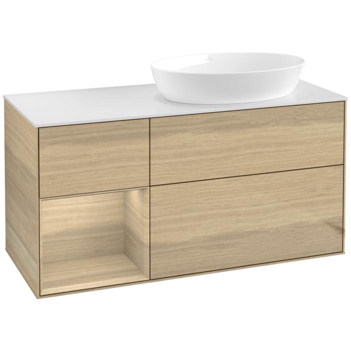 Villeroy Und Boch Finion Waschtischunterschrank FA41PCPC 120Cm, Abdeckplatte White Matt, Regale Oak Veneer, Oak Veneer