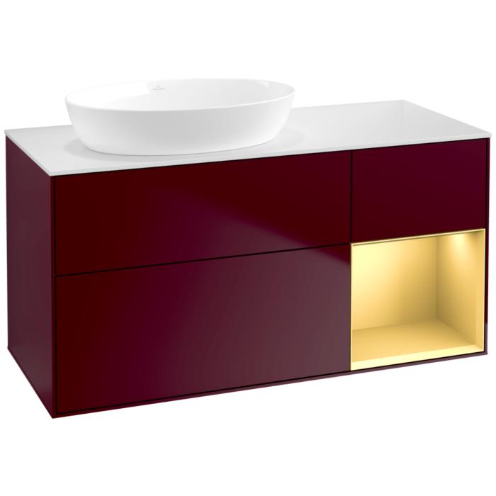 Villeroy Und Boch Finion Waschtischunterschrank FA51HFHB 120Cm, Abdeckplatte White Matt, Regale Gold Matt Lacquer, Peony Matt