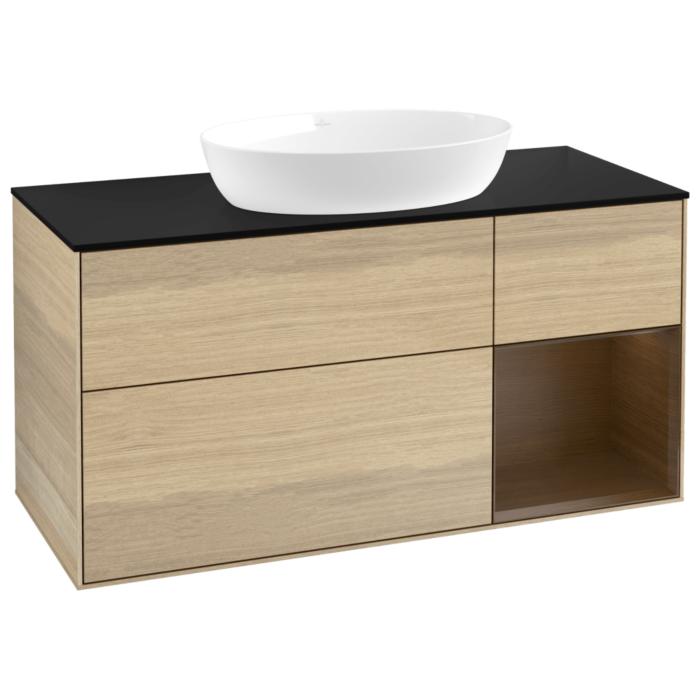 Villeroy Und Boch Finion Waschtischunterschrank GA72GNPC 120Cm, Abdeckplatte Black Matt, Emotion, Regale Walnut Veneer, Oak Veneer