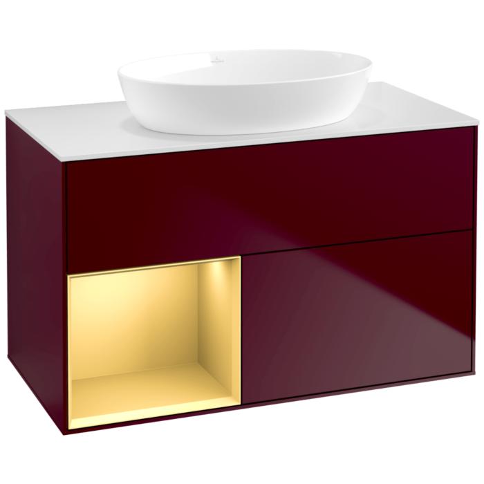 Villeroy Und Boch Finion Waschtischunterschrank FA11HFHB 100Cm, Abdeckplatte White Matt, Regale Gold Matt Lacquer, Peony Matt
