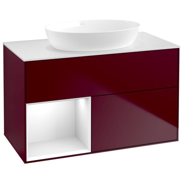 Villeroy Und Boch Finion Waschtischunterschrank GA11GFHB 100Cm, Abdeckplatte White Matt, Emotion, Regale Glossy White Lacquer, Peony Matt
