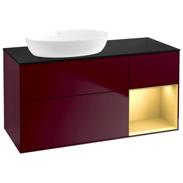Villeroy Und Boch Finion Waschtischunterschrank GA52HFHB 120Cm, Abdeckplatte Black Matt, Emotion, Regale Gold Matt Lacquer, Peony Matt
