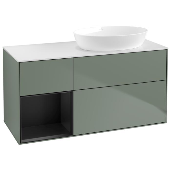 Villeroy Und Boch Finion Waschtischunterschrank GA41PDGM 120Cm, Abdeckplatte White Matt, Emotion, Regale Black Matt Lacquer, Olive Matt Lacquer