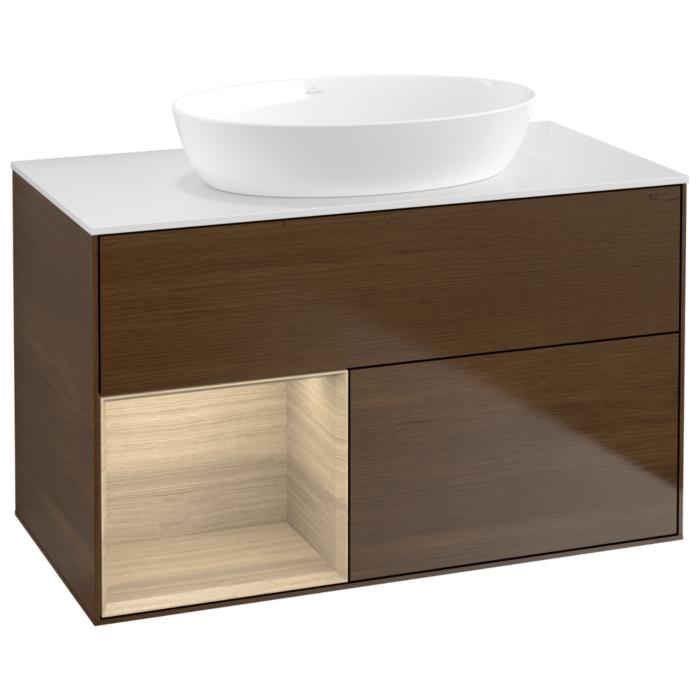 Villeroy Und Boch Finion Waschtischunterschrank GA11PCGN 100Cm, Abdeckplatte White Matt, Emotion, Regale Oak Veneer, Walnut Veneer