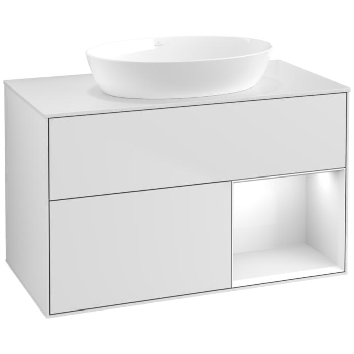 Villeroy Und Boch Finion Waschtischunterschrank FA21GFMT 100Cm, Abdeckplatte White Matt, Regale Glossy White Lacquer, White Matt Lacquer