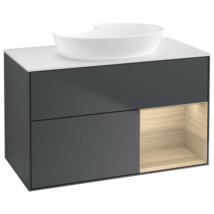 Villeroy Und Boch Finion Waschtischunterschrank GA21PCHG 100Cm, Abdeckplatte White Matt, Emotion, Regale Oak Veneer, Midnight Blue Matt Lacquer