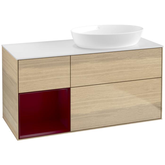 Villeroy Und Boch Finion Waschtischunterschrank FA41HBPC 120Cm, Abdeckplatte White Matt, Regale Peony Matt Lacquer, Oak Veneer