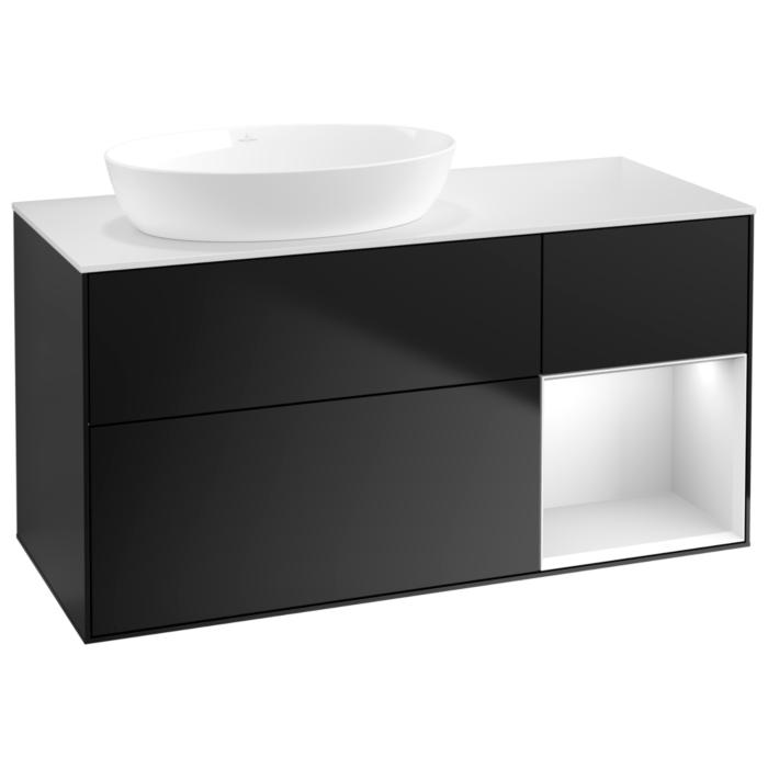 Villeroy Und Boch Finion Waschtischunterschrank GA51MTPD 120Cm, Abdeckplatte White Matt, Emotion, Regale White Matt Lacquer, Black Matt Lacquer
