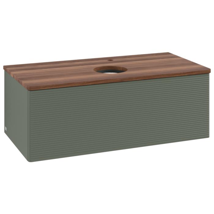 Villeroy Und Boch Antao Waschtisch-Unterschrank K31152HL 100X36X50Cm, Hahnloch, Waschbeckenplattenfarbe Warm Walnut, Leaf Green Matt Lacquer