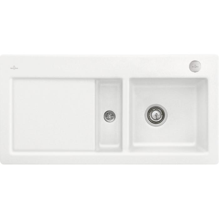 Villeroy Und Boch Subway FläChenbüNdige SpüLe 67122FRW Becken Rechts, Mit Ablaufgarnitur Und ExcenterbetäTigung, Stone White