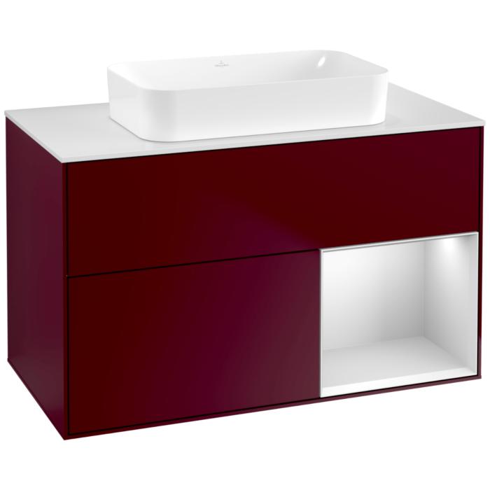 Villeroy Und Boch Finion Waschtischunterschrank F661MTHB 100X60,3X50,1Cm, Regal Rechts White Matt Lacquer, Peony Matt