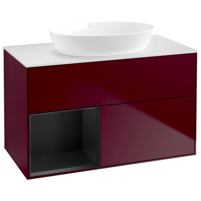 Villeroy Und Boch Finion Waschtischunterschrank GA11PDHB 100Cm, Abdeckplatte White Matt, Emotion, Regale Black Matt Lacquer, Peony Matt