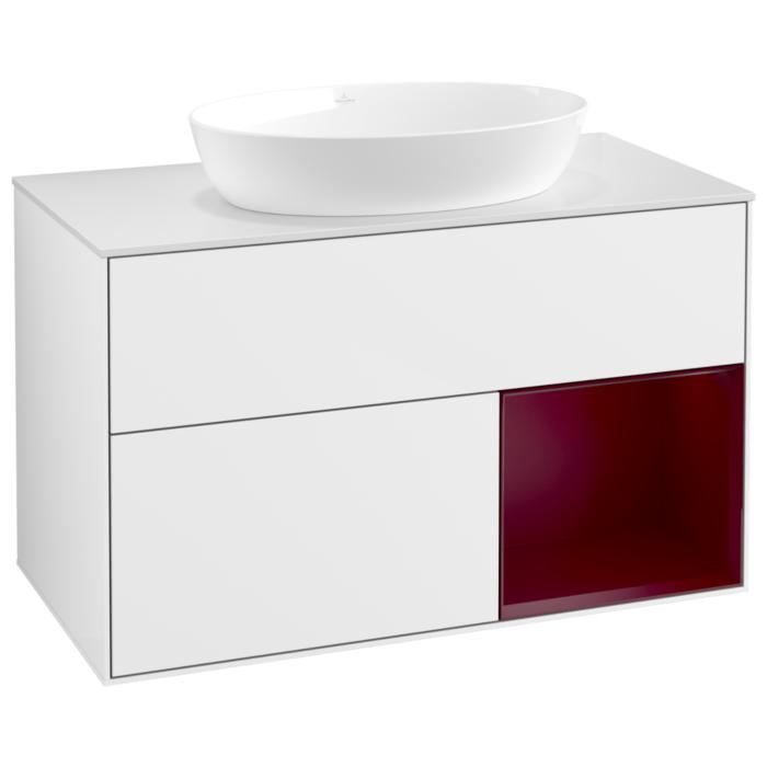 Villeroy Und Boch Finion Waschtischunterschrank GA21HBGF 100Cm, Abdeckplatte White Matt, Emotion, Regale Peony Matt Lacquer, Glossy White Lacquer