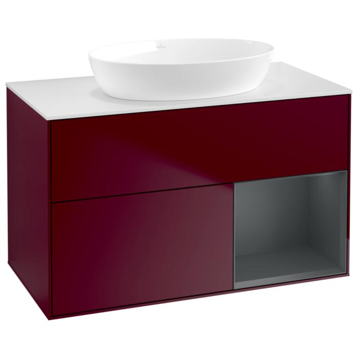 Villeroy Und Boch Finion Waschtischunterschrank GA21HGHB 100Cm, Abdeckplatte White Matt, Emotion, Regale Midnight Matt Lacquer, Peony Matt