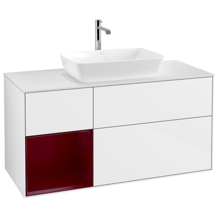 Villeroy Und Boch Finion Waschtischunterschrank G821HBGF 120Cm, Abdeckplatte White Matt, Emotion, Regale Peony Matt Lacquer, Glossy White Lacquer