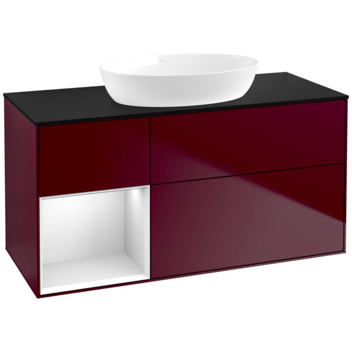 Villeroy Und Boch Finion Waschtischunterschrank FA62MTHB 120Cm, Abdeckplatte Black Matt, Regale White Matt Lacquer, Peony Matt