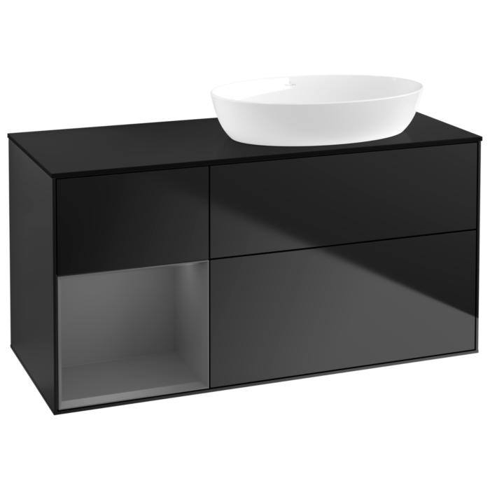 Villeroy Und Boch Finion Waschtischunterschrank GA42GKPD 120Cm, Abdeckplatte Black Matt, Emotion, Regale Anthracite Matt Lacquer, Black Matt Lacquer