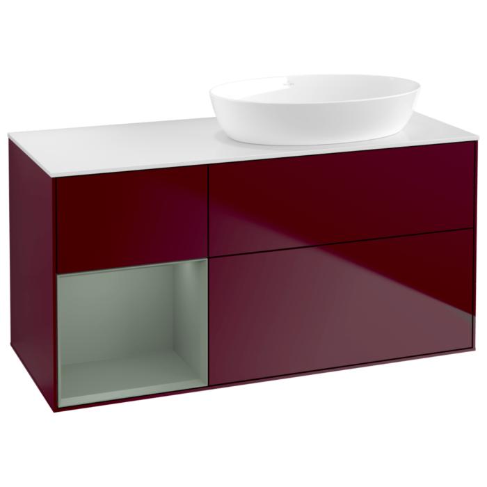 Villeroy Und Boch Finion Waschtischunterschrank GA41GMHB 120Cm, Abdeckplatte White Matt, Emotion, Regale Olive Matt Lacquer, Peony Matt