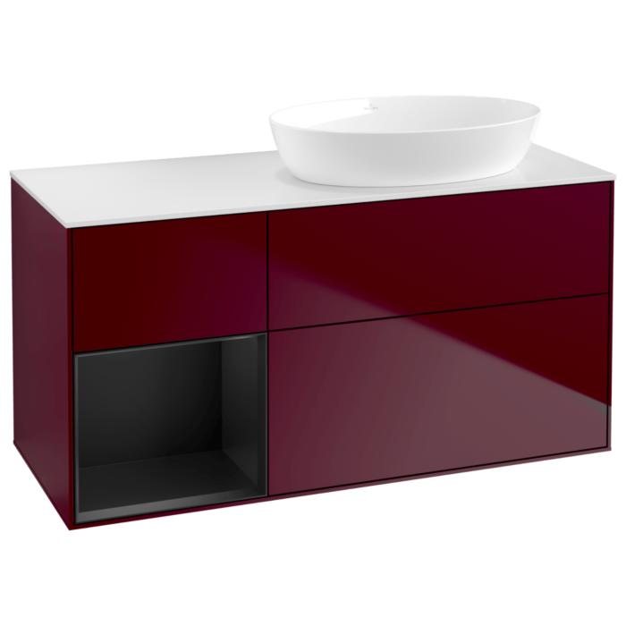 Villeroy Und Boch Finion Waschtischunterschrank GA41PDHB 120Cm, Abdeckplatte White Matt, Emotion, Regale Black Matt Lacquer, Peony Matt