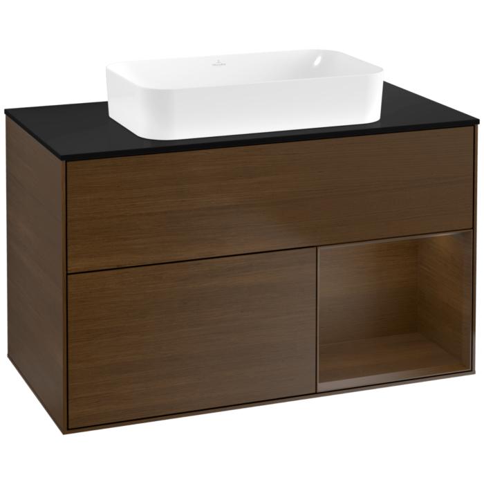 Villeroy Und Boch Finion Waschtischunterschrank F662GNGN 100X60,3X50,1Cm, Regal Rechts Walnut Veneer, Walnut Veneer