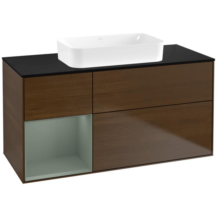 Villeroy Und Boch Finion Waschtischunterschrank F702GMGN 120X60,3X50,1Cm, Regal Links Olive Matt Lacquer, Walnut Veneer