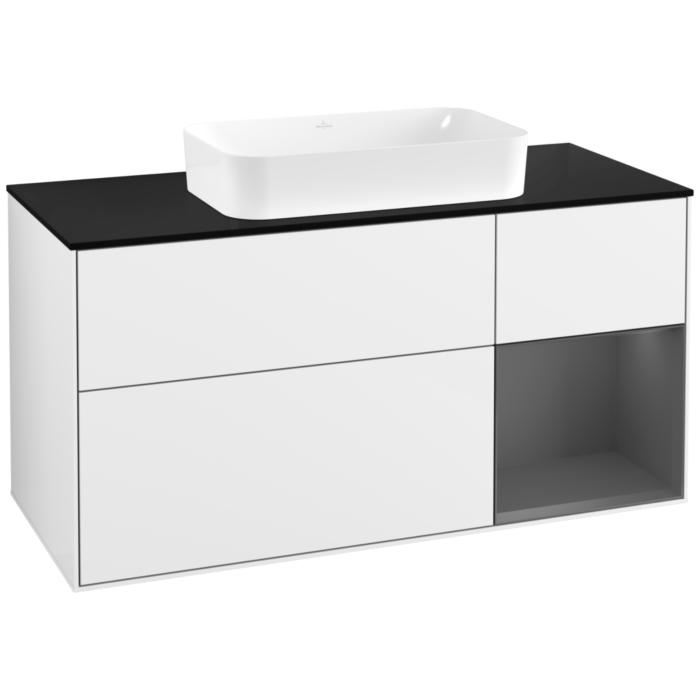 Villeroy Und Boch Finion Waschtischunterschrank G712GKGF 120X60,3X50,1Cm, Regal Rechts Anthracite Matt, Glossy White Lacquer