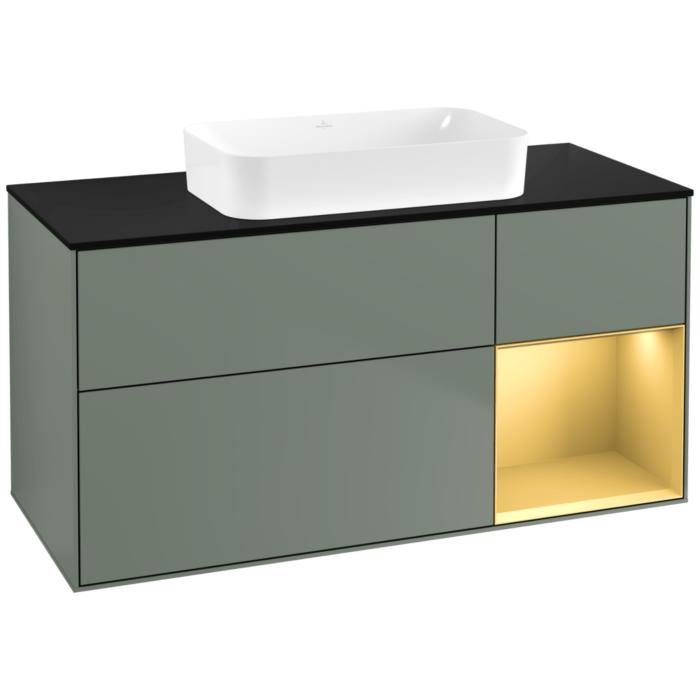 Villeroy Und Boch Finion Waschtischunterschrank G712HFGM 120X60,3X50,1Cm, Regal Rechts Gold Matt, Olive Matt Lacquer