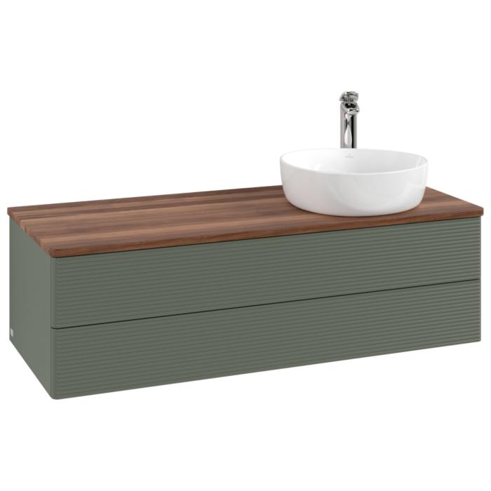 Villeroy Und Boch Antao Waschtisch-Unterschrank K23152HL 120X36X50Cm, Hahnloch, Waschbeckenplattenfarbe Warm Walnut, Leaf Green Matt Lacquer