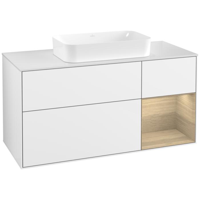 Villeroy Und Boch Finion Waschtischunterschrank F711PCGF 120X60,3X50,1Cm, Regal Rechts Oak Veneer, Glossy White Lacquer