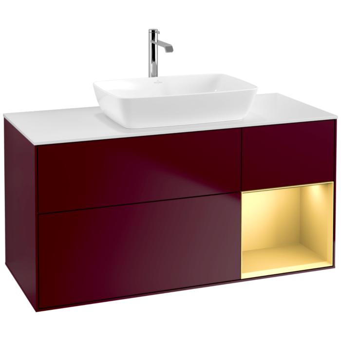 Villeroy Und Boch Finion Waschtischunterschrank F831HFHB 120Cm, Abdeckplatte White Matt, Regale Gold Matt Lacquer, Peony Matt