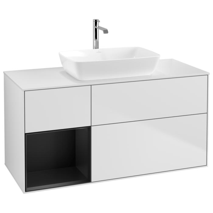 Villeroy Und Boch Finion Waschtischunterschrank G821PDMT 120Cm, Abdeckplatte White Matt, Emotion, Regale Black Matt Lacquer, White Matt Lacquer