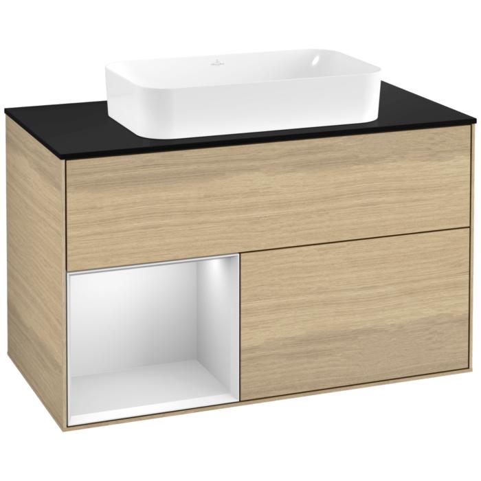 Villeroy Und Boch Finion Waschtischunterschrank G652MTPC 100X60,3X50,1Cm, Regal Links White Matt Lacquer, Oak Veneer