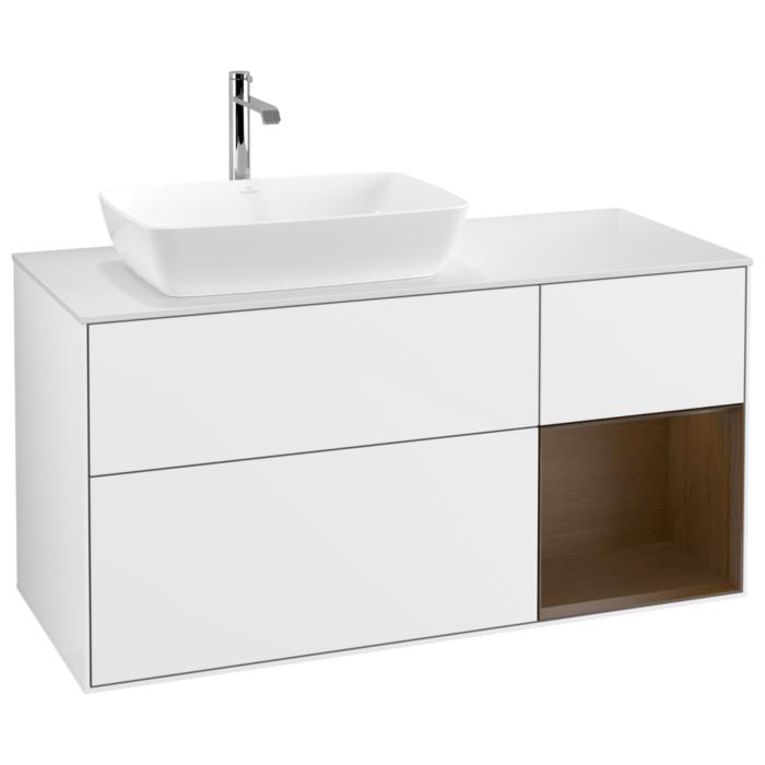 Villeroy Und Boch Finion Waschtischunterschrank G811GNGF 120Cm, Abdeckplatte White Matt, Emotion, Regale Walnut Veneer, Glossy White Lacquer