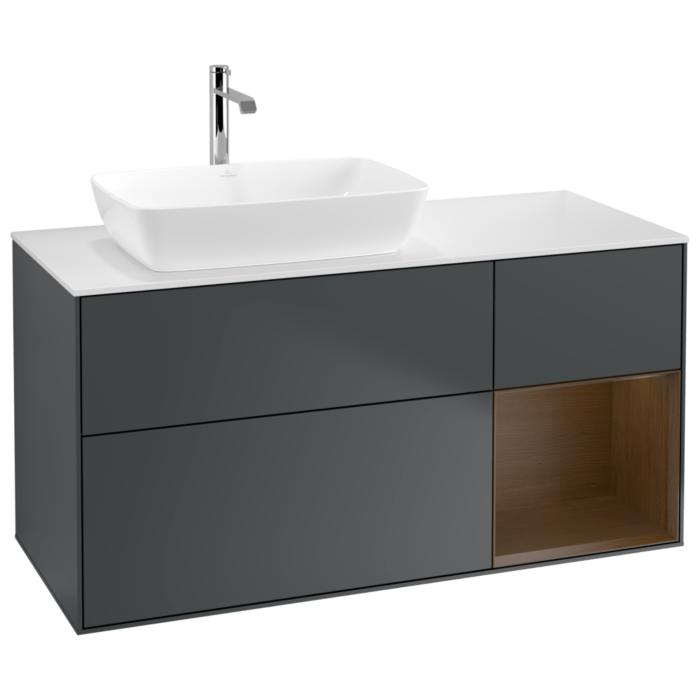 Villeroy Und Boch Finion Waschtischunterschrank G811GNHG 120Cm, Abdeckplatte White Matt, Emotion, Regale Walnut Veneer, Midnight Blue Matt Lacquer