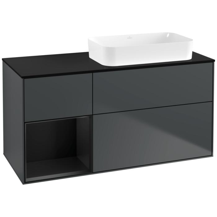 Villeroy Und Boch Finion Waschtischunterschrank G682PDHG 120X60,3X50,1Cm, Regal Links Black Matt Lacquer, Midnight Blue Matt Lacquer