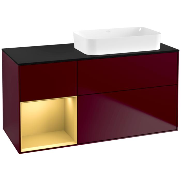 Villeroy Und Boch Finion Waschtischunterschrank G682HFHB 120X60,3X50,1Cm, Regal Links Gold Matt, Peony Matt