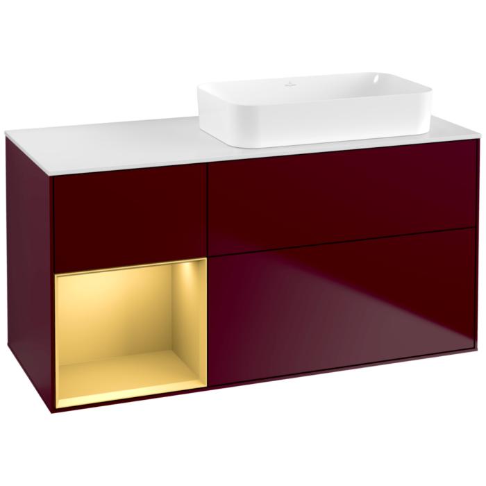 Villeroy Und Boch Finion Waschtischunterschrank G681HFHB 120X60,3X50,1Cm, Regal Links Gold Matt, Peony Matt