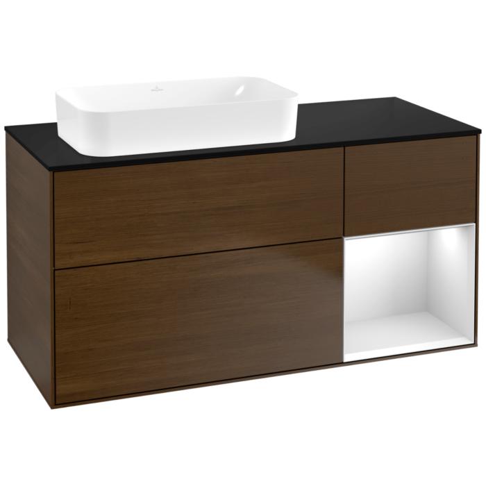 Villeroy Und Boch Finion Waschtischunterschrank F692MTGN 120X60,3X50,1Cm, Regal Rechts White Matt Lacquer, Walnut Veneer