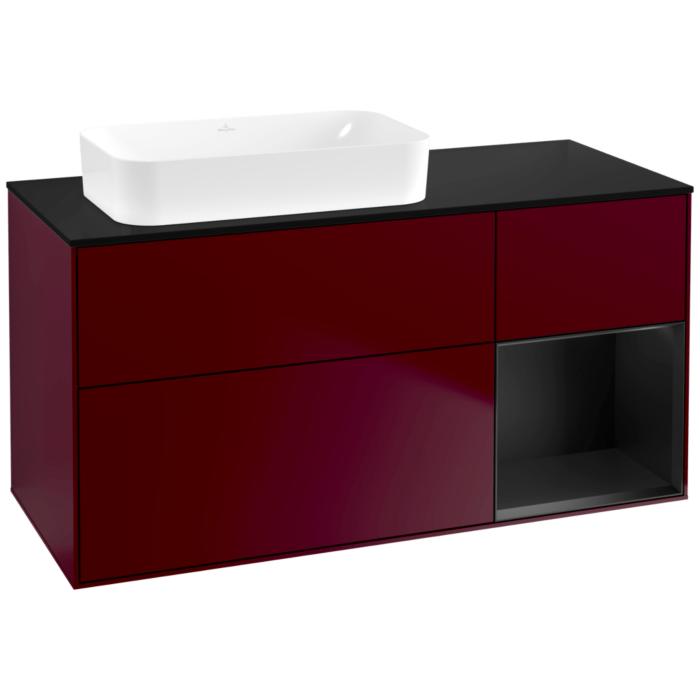 Villeroy Und Boch Finion Waschtischunterschrank F692PDHB 120X60,3X50,1Cm, Regal Rechts Black Matt Lacquer, Peony Matt